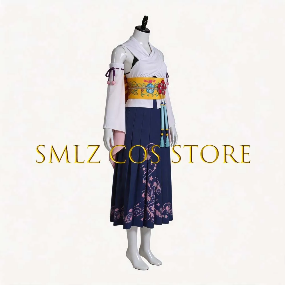 Smlz FFX Yuna Cosplay Anime FF10 X Costume Woman You Na Kimono Dress Prop Wig Set Halloween Party Play Outfit - view 3