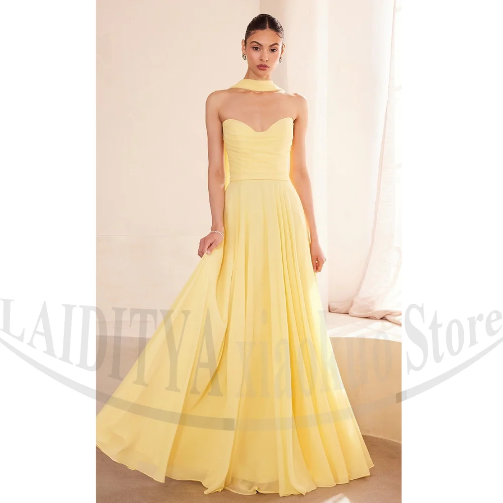 

Yellow Prom Dresses for Women Elegant Strapless Draped A-Line Evening Gowns Birthday Luxury Long Customized Party Dresses