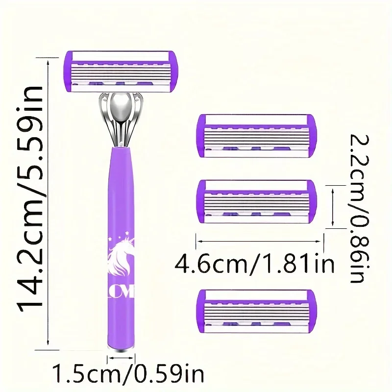1 Handle + 18 Blades/ Women Manual Safety Razor 6-Layer Stainless Steel Hair Removal Shaving Blades Replaceable Shaver Head