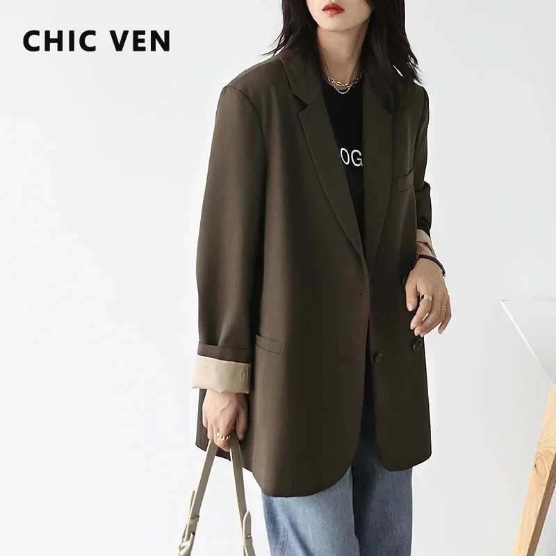 CHIC VEN Autumn New Fashion Women\'s Blazer Casual College Style Solid Color Office Lady Coat Long Sleeve Loose Women Clothes Top