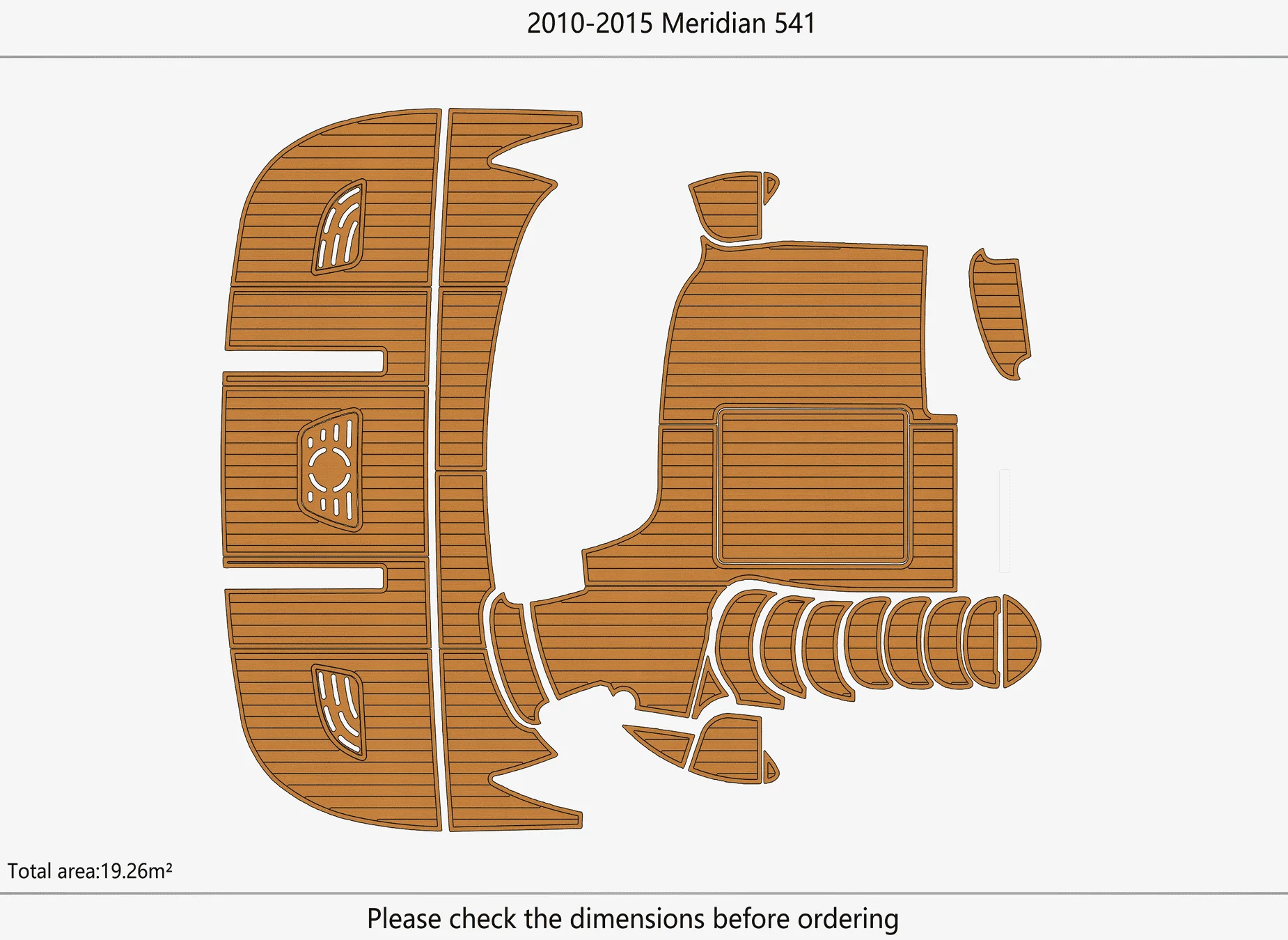 Marine Faux Teak EVA Non-Slip Mat -2010-2015 Meridian 541 Self-Adhesive 1/4