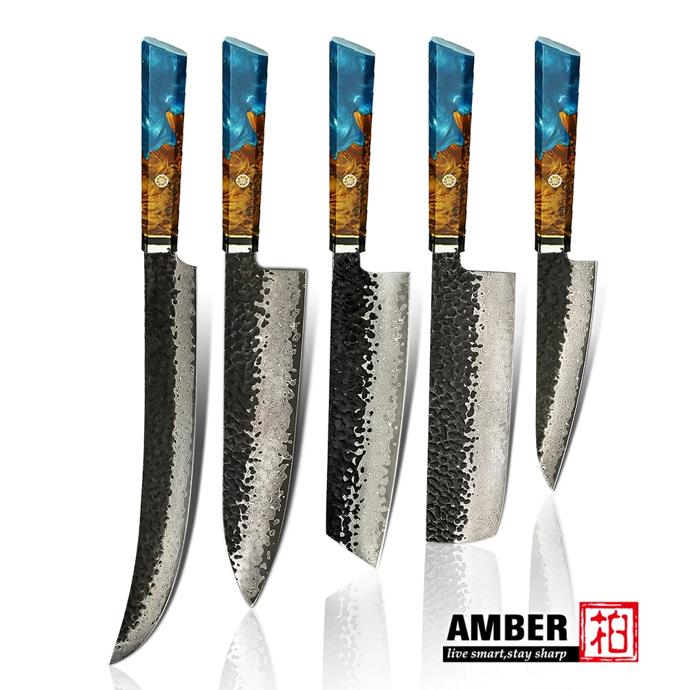 67-layer Damascus Kitchen Knives Set Cooking Sharp Meat Cleaver knife Chef Knife Fruit Knife Japanese Santoku Knife resin HD