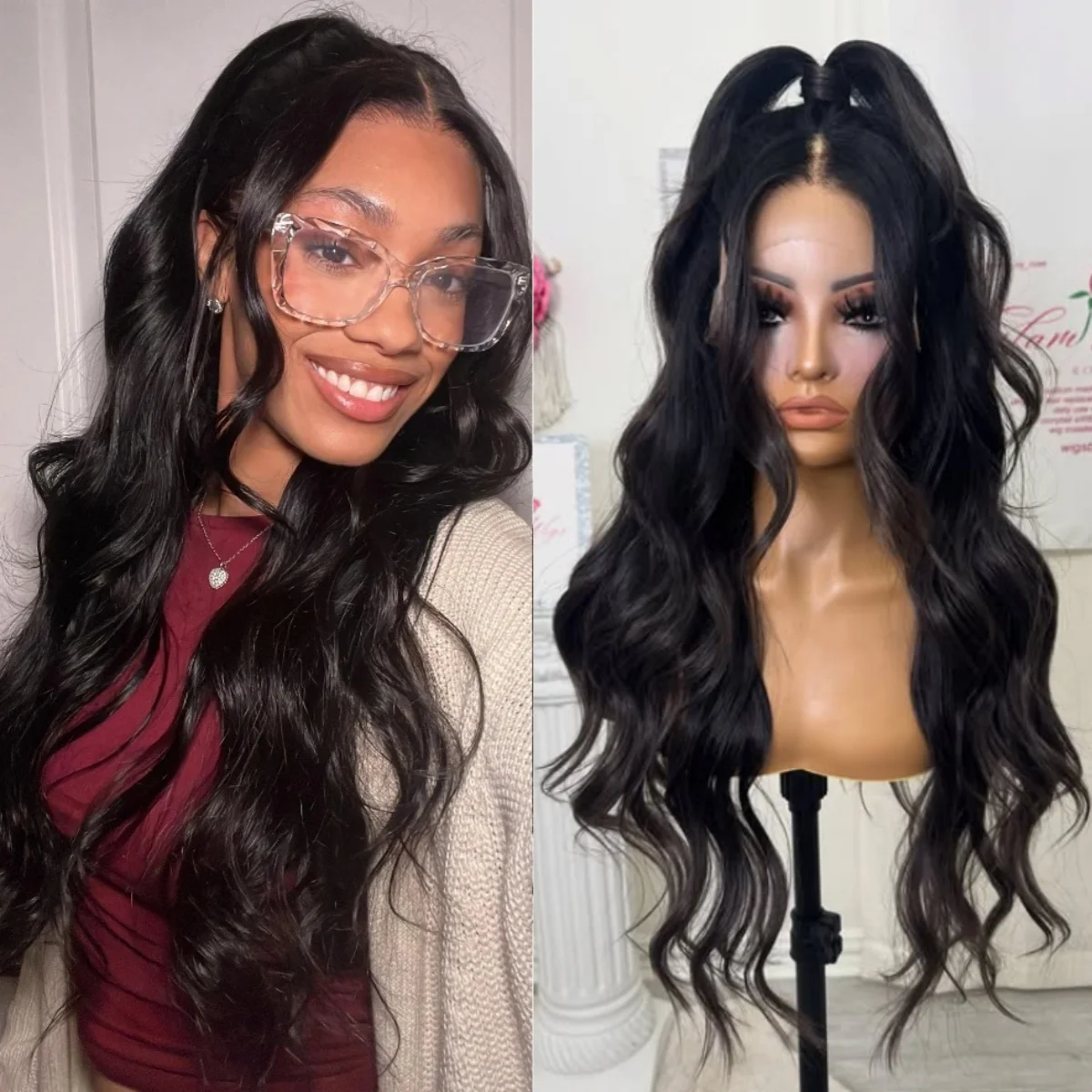 

Черный парик с объемной волной, кружевной передний парик 13X4 HD, предварительно выщипанный, термостойкий для начинающих, бесклеевой синтетический парик, бесплатная часть для косплея