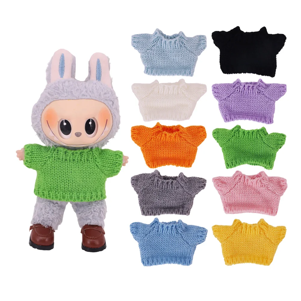 Mini vêtements de poupée Labubu en peluche, pull de couleur unie, petits vêtements mignons, jeans assortis à la main et Labubus, tenues originales pour enfants