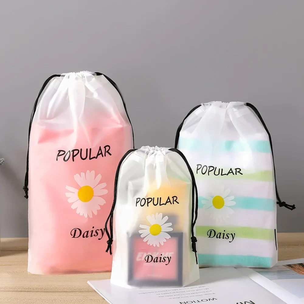 Tansparent Drawstring Storage Bag Makeup Organizer Pouch Travel Toiletries Cosmetic Cartoon Storage Bag For Women Girl