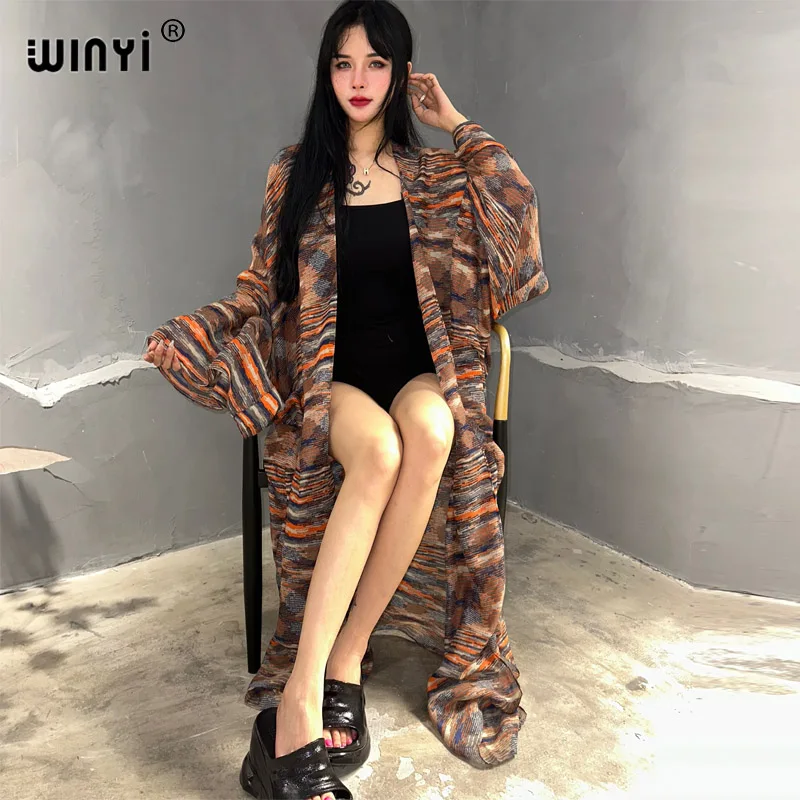 WINYI kimono summer print kaftans beach cover-ups Elegant Cardigan sexy Africa coat beach outfits for women vestidos para playa