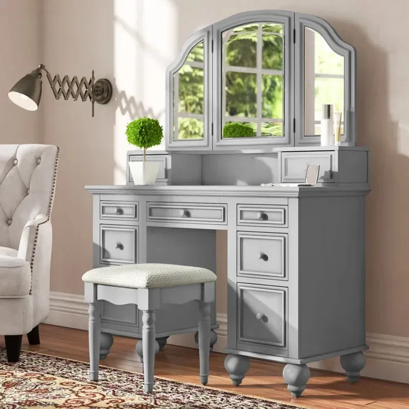 for New Custom Modern Bedroom Furniture Tri-fold Mirror Traditional Dresser Latest Wooden Makeup Dresser