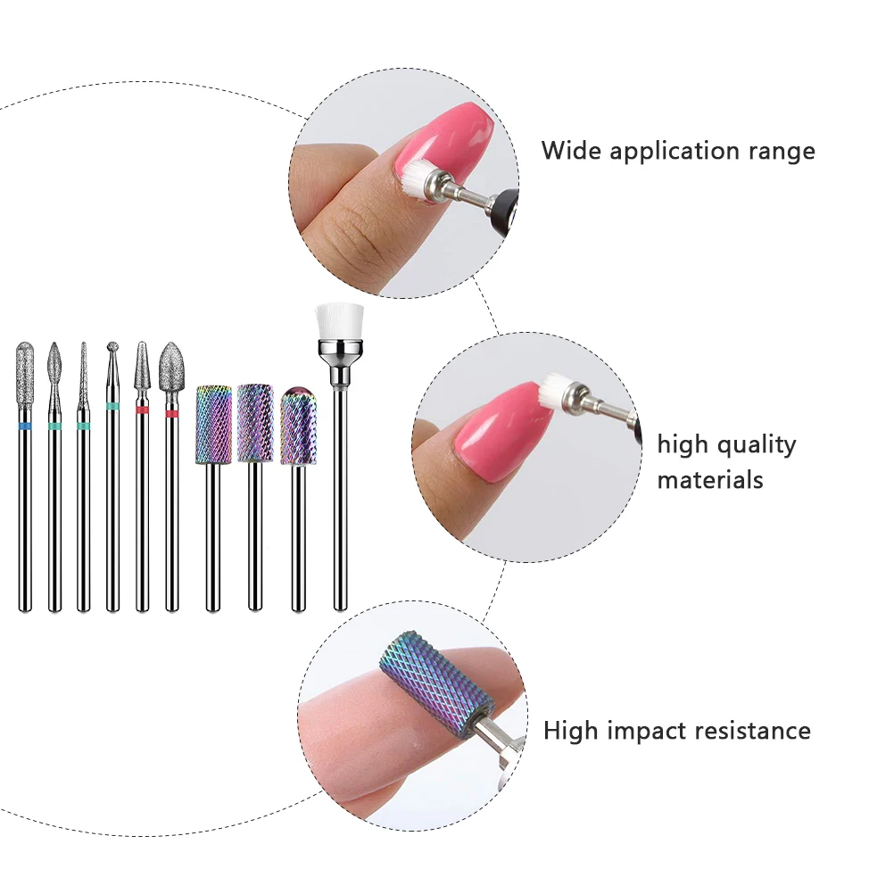 

10Pcs Nail Drill Grinding Heads Professional Manicure Tool Set Durable High Temperature Resistant Nail Art Supplies