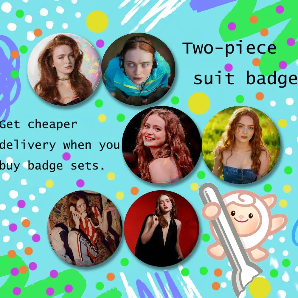 Aesthetic Round Brooch 2-piece Set Cartoon Enamel Pins Trendy for souvenir Max Actress S-Sadie Sink gift Merch Clothing Decor
