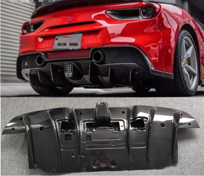 

For Ferrari 488 GTB 2015 2016 2017 2018 2019 2020 Real Forged Carbon Fiber Rear Bumper Trunk Diffuser Spoiler Cover