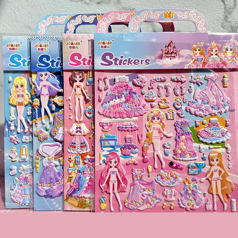 

Children's three-dimensional stickers change princess dress up stick puzzle stickers with bow girl change stickers