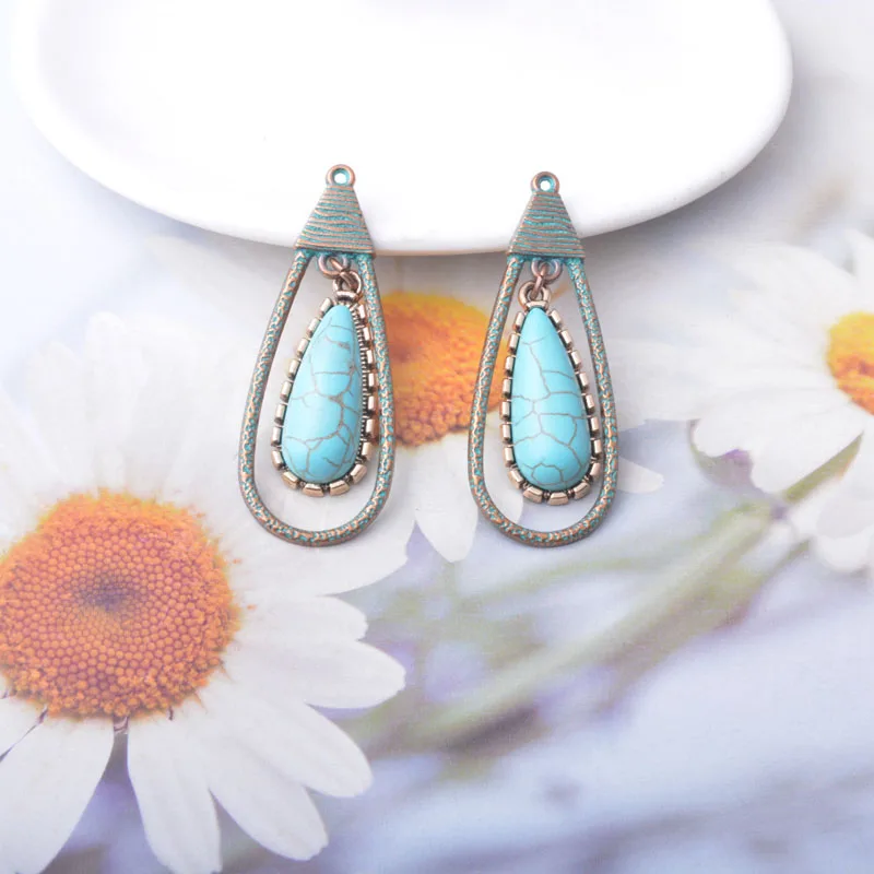 10 Stück Böhmischer Stil Antik Silberfarbene Emaille Acryl Lange Anhänger Metall-Blumen-Ohrringe Anhänger Zubehör DIY Damenschmuck – Detail 5