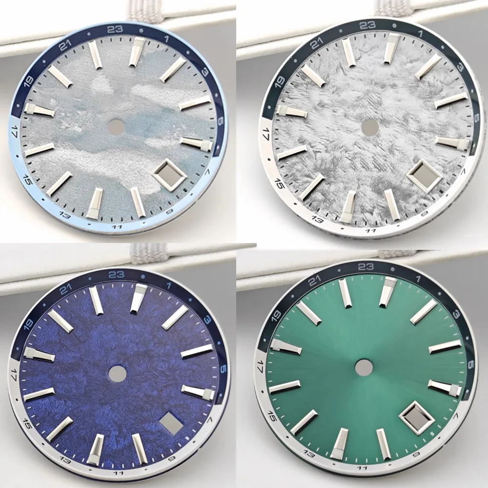 

33mm Watch Dial Silver Nails Blue Luminous NH34 Dial for NH34 Movement Single Calendar Watch Face Modification Accessories