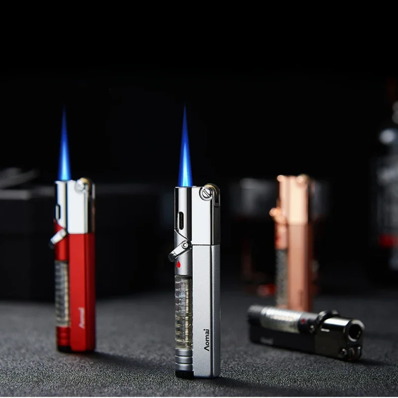 New Windproof Butane Metal Lighter Refillable Butane Safety Lock Lighter BBQ Ignition Cigar Cigarette Gadgets Men Birthday Gifts