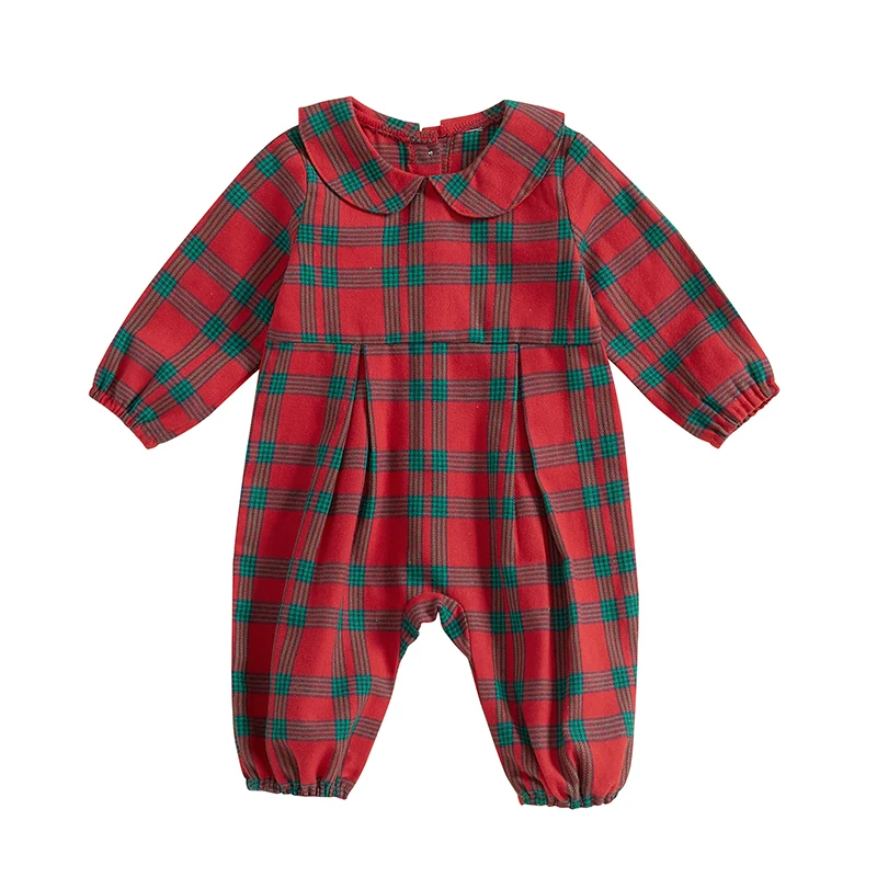 Baby Girls Rompers Plaid Doll Collar Long Sleeve Jumpsuits Fashion Fall Clothes Bodysuits