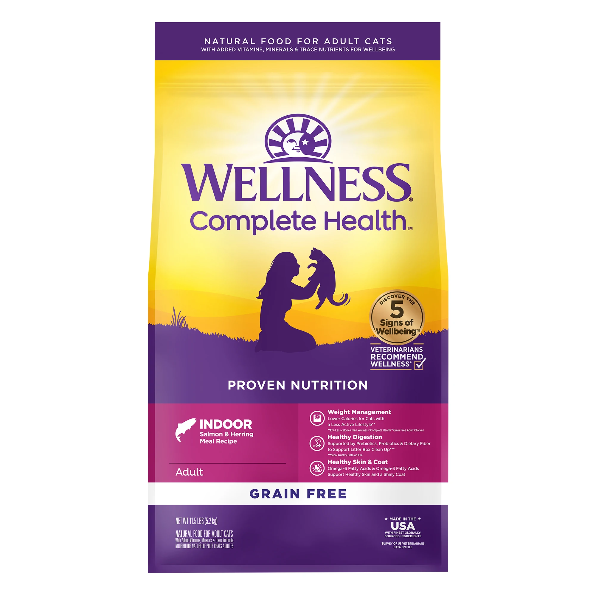 Complete Health Adult Dry Cat Food for Indoor Cats, Natural, Grain Free Kibble, Salmon and Herring Meal Recipe, 11.5 lb Bag