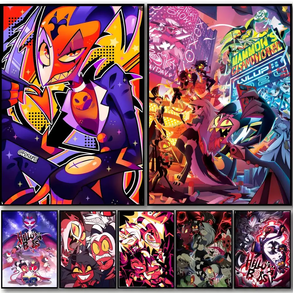 Anime H-Helluva Boss Poster HD-Kunstposter, selbstklebend, für die Wand, wasserfest, für Zuhause, Schlafzimmer, Bar, ästhetische Dekoration