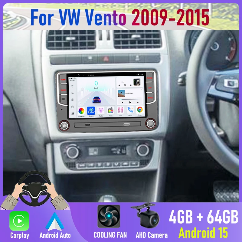 7'' For VW Vento 2009-2015 2DIN Android 15 Canbus Car Radio GPS Navi Apple Wireless Carplay BT Stereo Camera Head Unit FM
