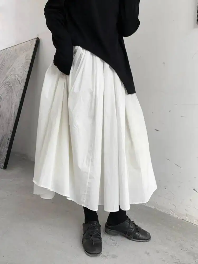 High Elastic Waist Black White Mesh Spliced A-line Bud Half-body Skirt Women Fashion Tide New Spring Autumn