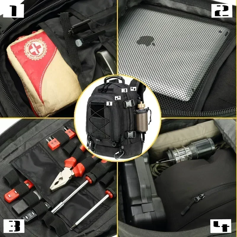 Mochila tática ao ar livre extra grande para homens e mulheres, resistente à água, caminhadas, viagens, mochilas para laptop, 60L