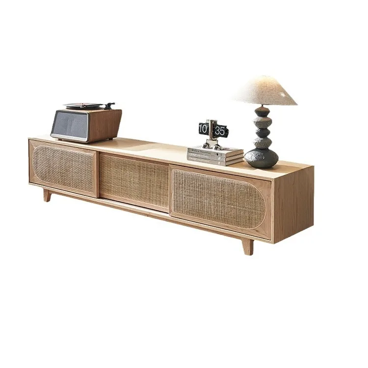 

Modern rattan solid wood TV cabinet small apartment household floor creative low cabinet Nordic storage