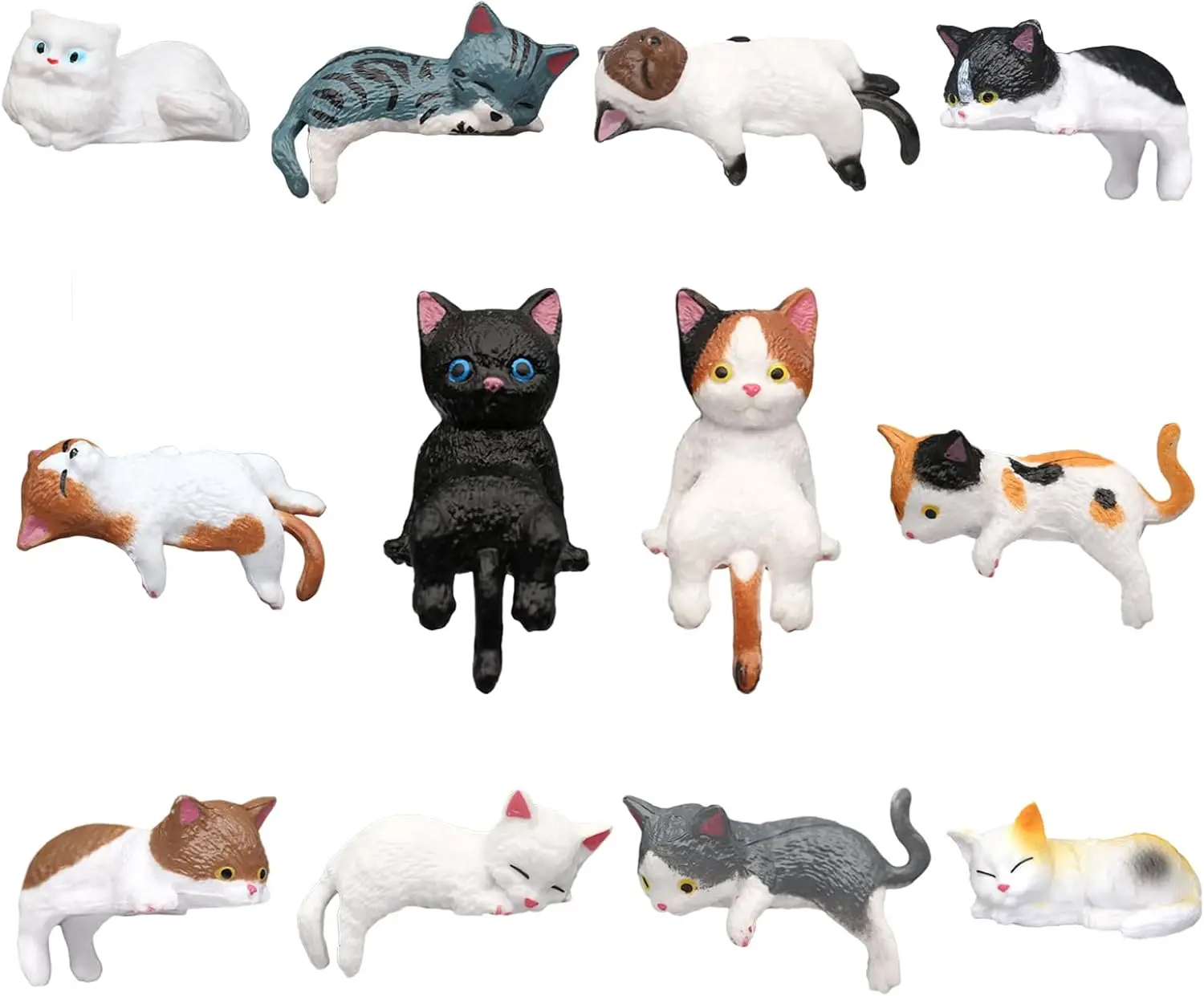 12 Pcs Cat Car Decor Dashboard Accessories, Mini Cat Figurines Cute Car Rear View Mirror Gifts, Funny Computer Monitor Desk Deco