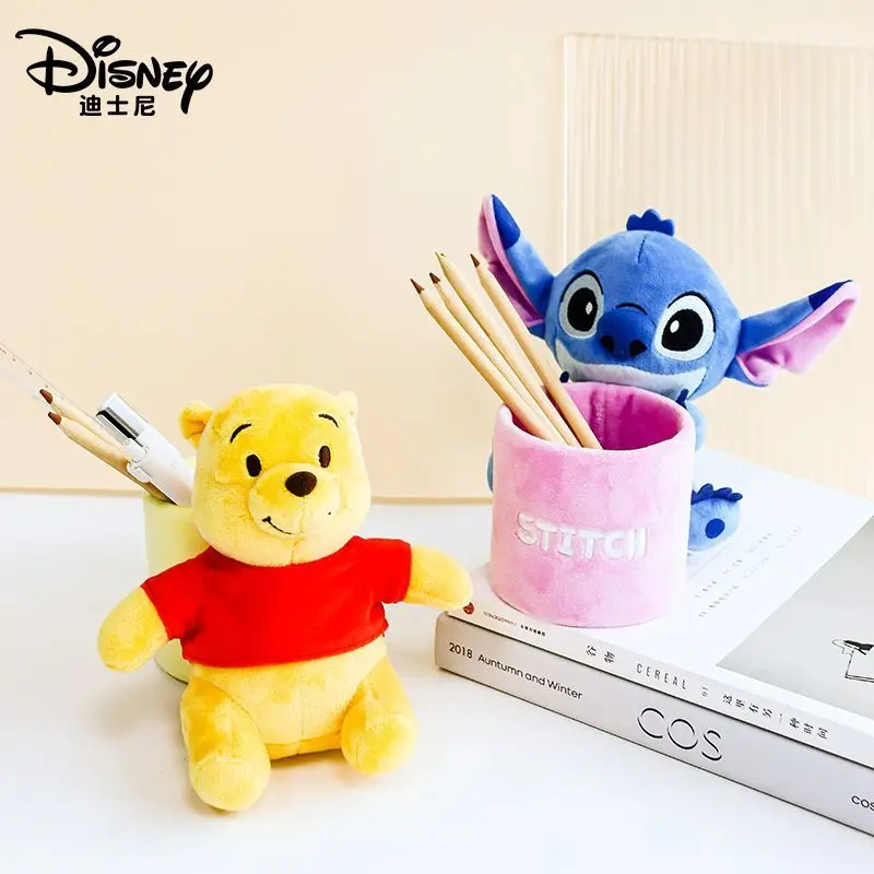

Disney cartoon cute Stitch Pooh children's student desktop stationery storage pen holder makeup brush storage bucket