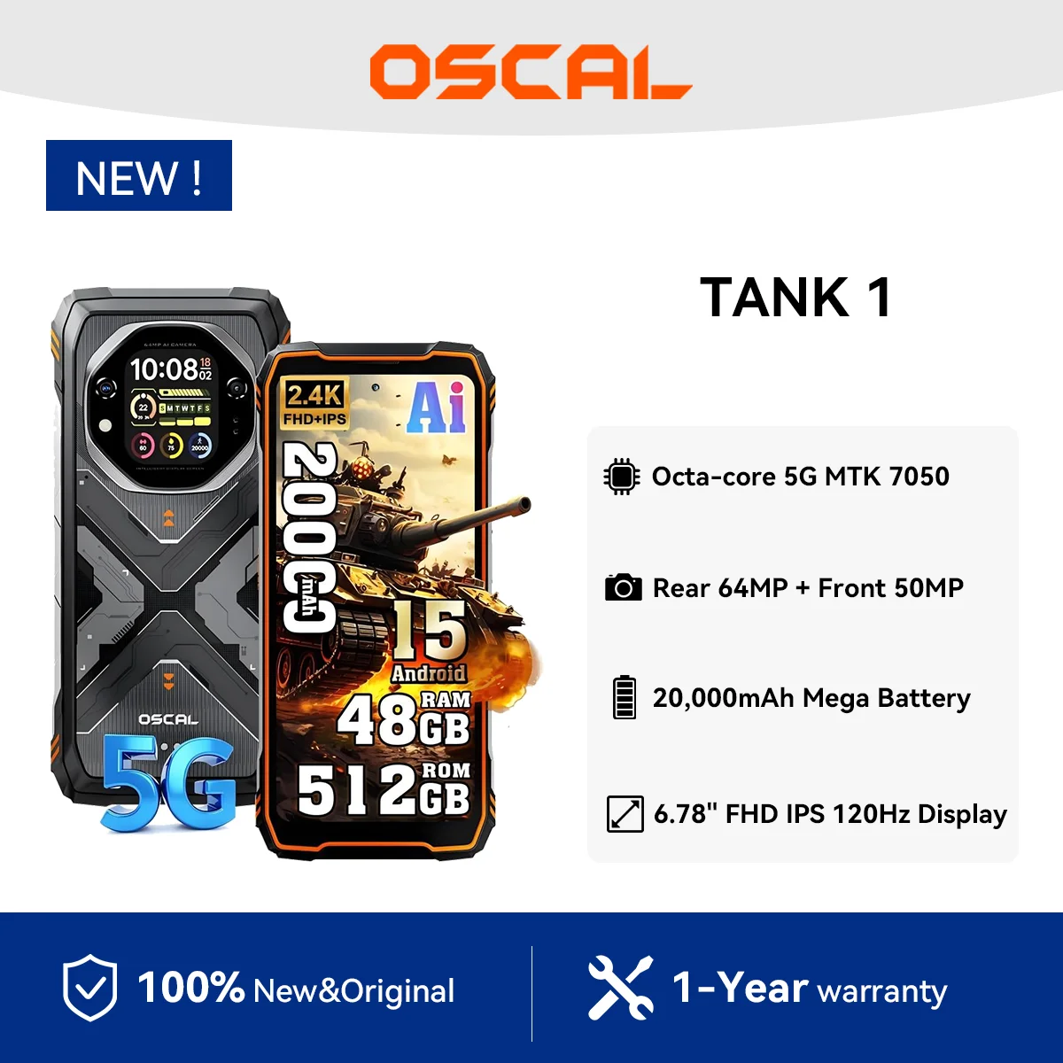 OSCALTANK15GRuggedSmartphone,20000mAhBattery,6.78"120HzFHD+Display,16GB+512GB,64MP+50MPCamera,OutdoorMobilePhone-AliExpress509