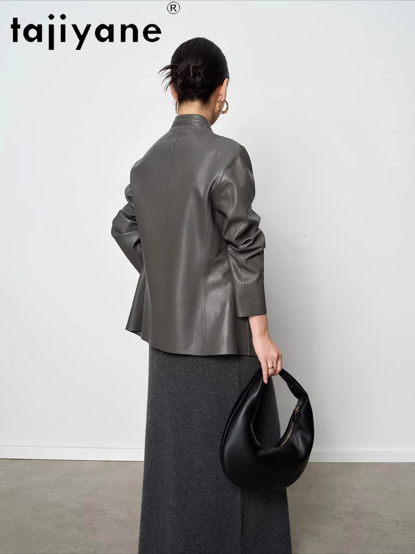 Tajiyane jaquetas de pele de cabra real curto padrão de veado casaco de couro gola jaqueta de couro genuíno mulher 2025 roupas de outono шу omega