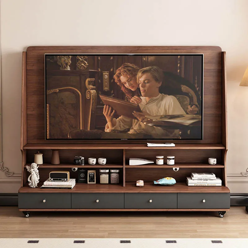 

European Retro Tv Stand Mobile On Wheels Storage Trendy Tv Stand Design Modern Mueble Para Televisor Furniture Home Living Room
