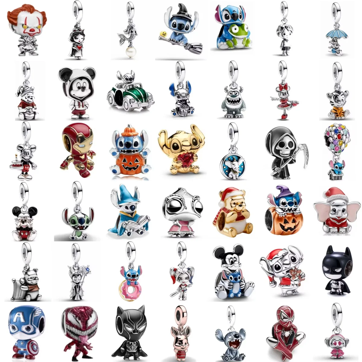 

﻿ Серебряные подвески 925 925, Харли Квинн, монстр, Микки Пух, тыквенная стежка, мерцающие милые бусины Диснея, подходят для браслета, ювелирные изделия своими руками