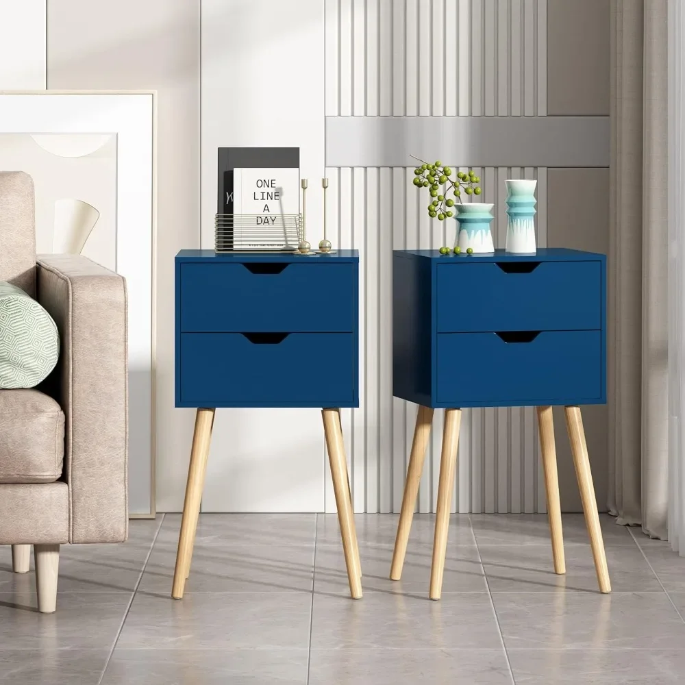 

Nightstands Set of Night Stand with Drawers Bedside Tables with Solid Wood Legs and Large Storage Space End Table