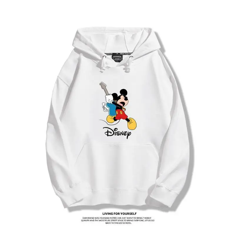 Hoodie Disney Mickey Mouse 2025 Musim Gugur Musim Dingin Katun Fleece Pullover Putih Pose Bermain Gitar Kemeja Biru Celana Pendek Merah Disney