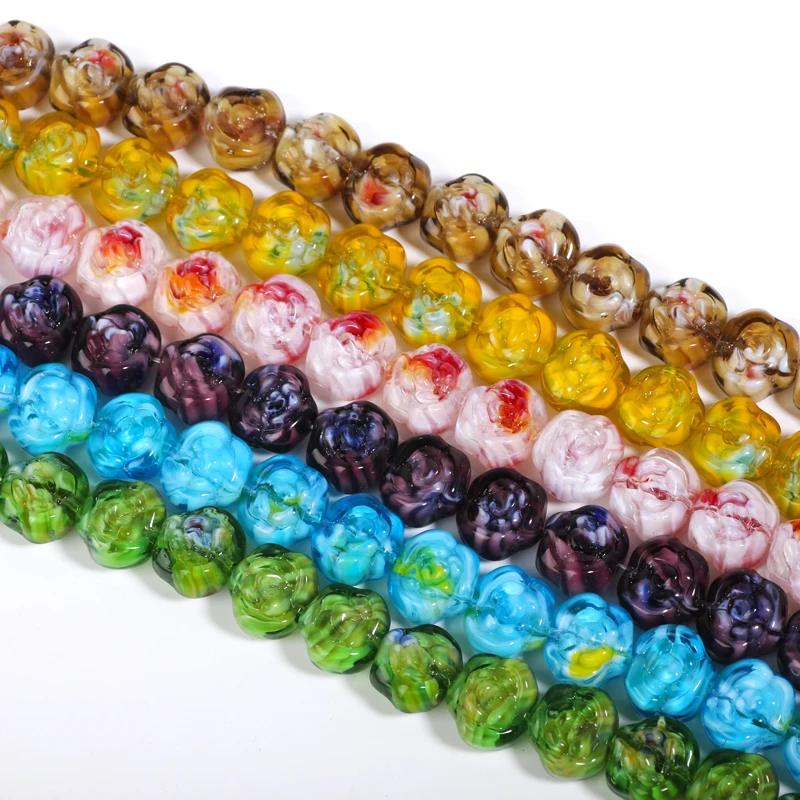 10pcs Rose Flower Lampwork Glass Beads Murano Loose Spacer Beads For Jewelry Making Bracelet Earrings Diy Accessories