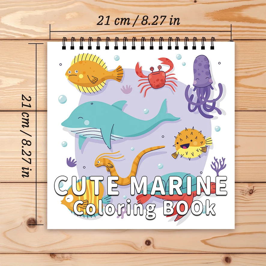 Cute Sea Creatures Coloring Book - 8.27 x 8.27 inches 32 pages coloring book - Ideal gift for family or friends