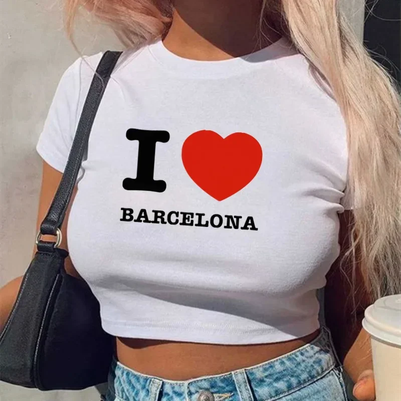 I Love Barcelona Women T Shirt Summer Fashion Harajuku Crop Top Sexy Party Clothes O Neck Y2k Baby Tee Femme Goth Dropshipping