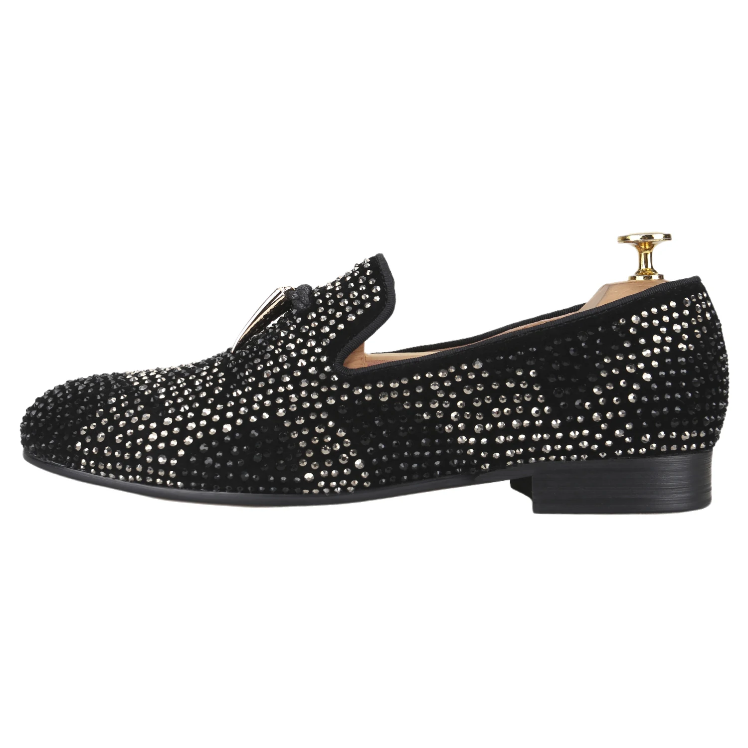 Piergitar Splicing Crystals Of Black And Red Suede Slip-On Loafers For Party Wear GZ Same Metal Tassels Men's Smoking Shoes