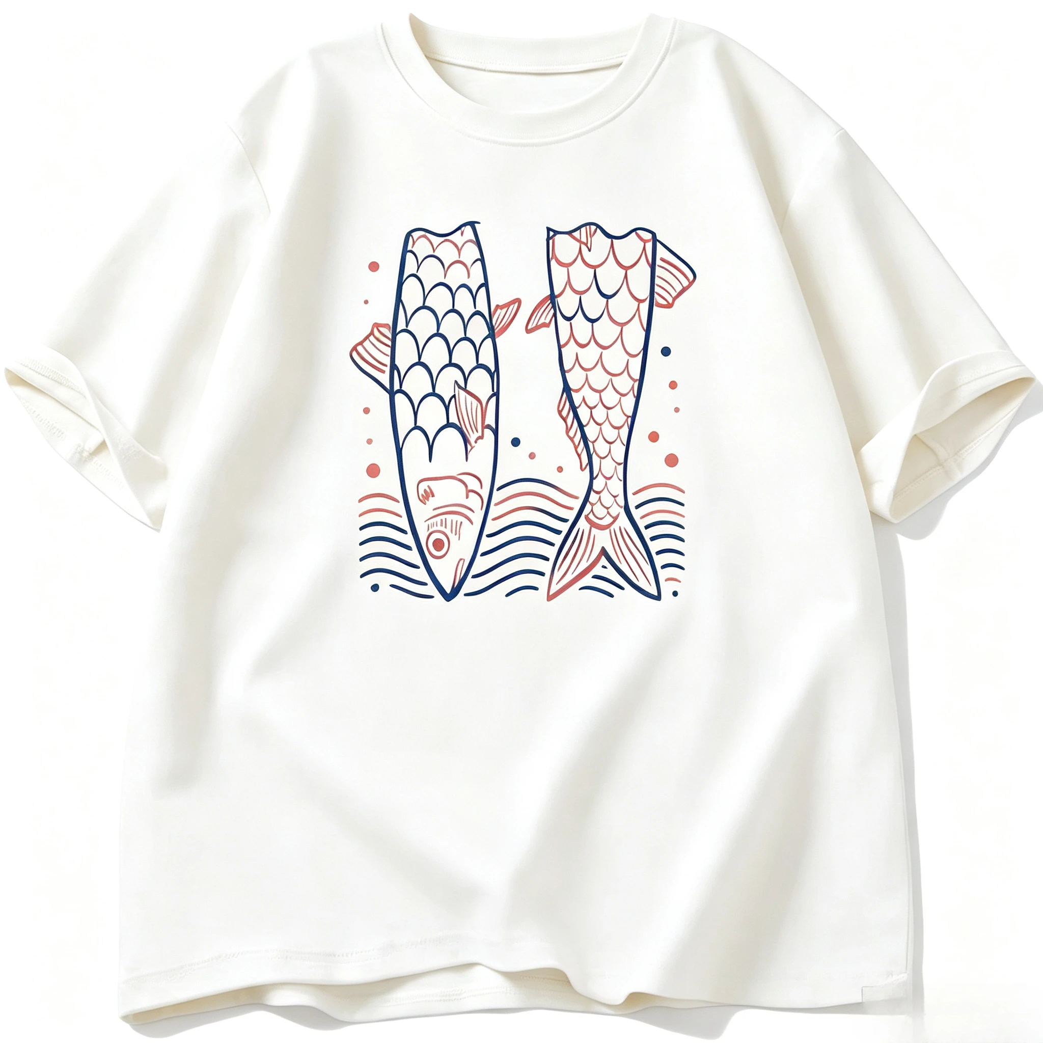 Men Retro Line Art Sardine Fish Graphic Tee Les Sardines French Text Print Crew Neck T-Shirt