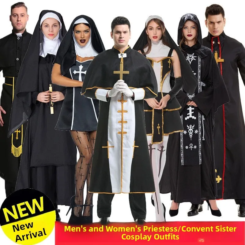 

Halloween Nun Role Play Costume Party Music of the Night Opera Priest Cosplay Men's Polyester Stage Performance Outfit