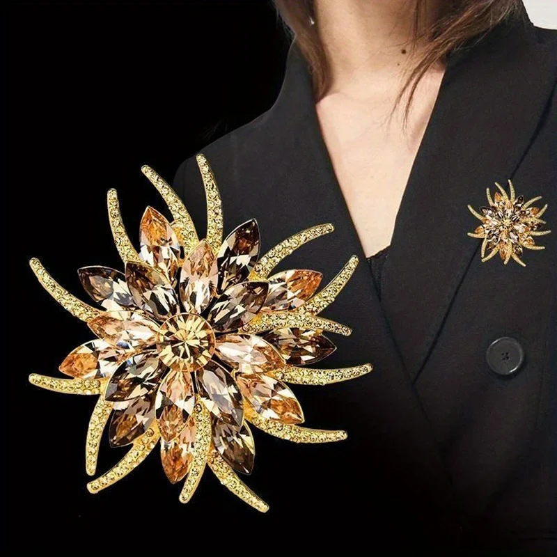 Luxury Flower Brooch Women\'s Pin Suit Accessories Jewel Crystal Simple Sunflower Brooch