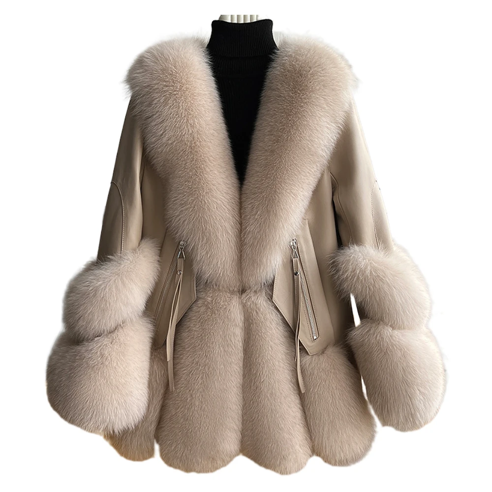 

ZDFURS*Haining New Whole Leather Fox Fur Fur Coat 2022 Winter Mid-Length down Jacket Slimming Fur Integrated Hot Sale