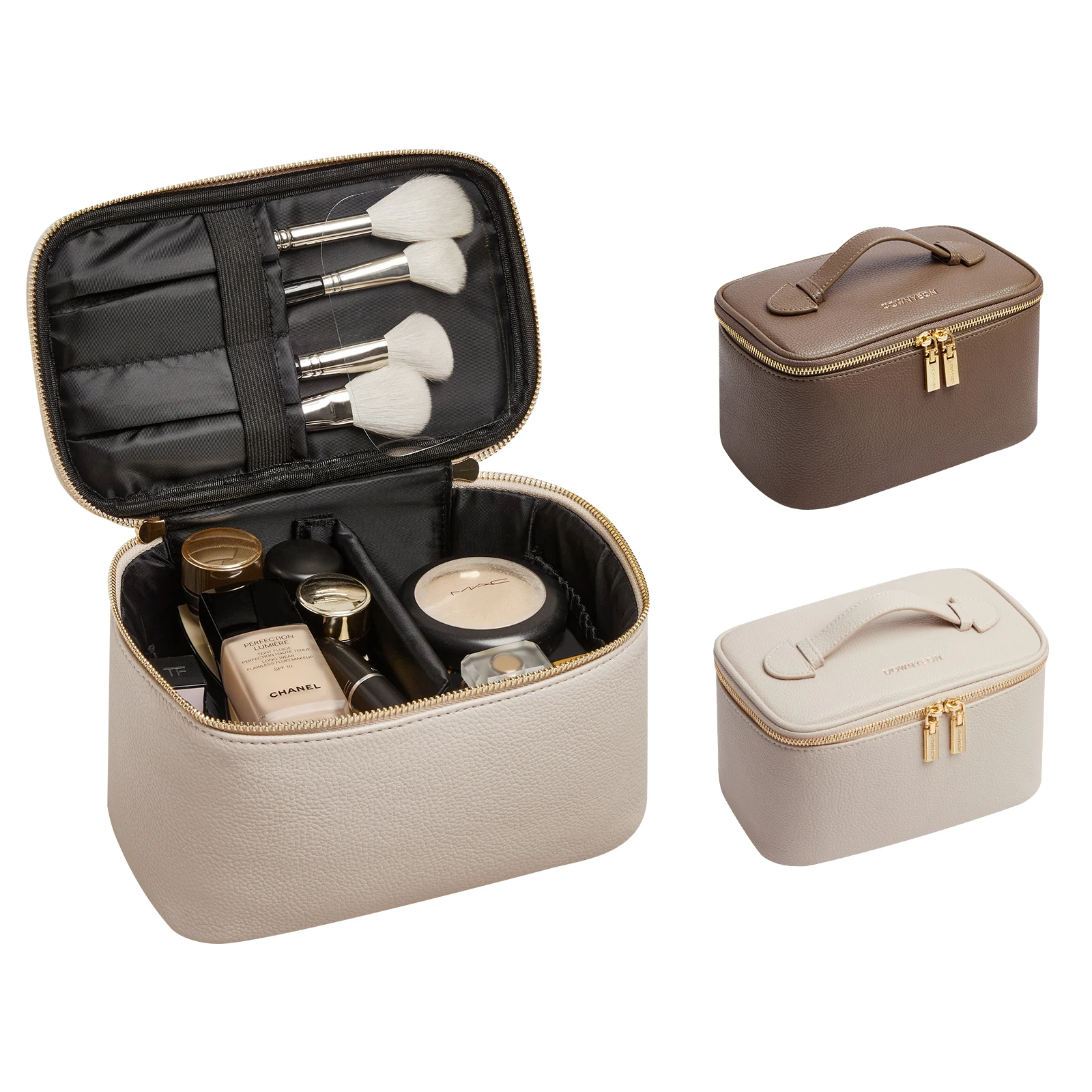 Rownyeon High Quality PU Leather Makeup Travel Bag Portable Toiletry Case with Metal Zipper