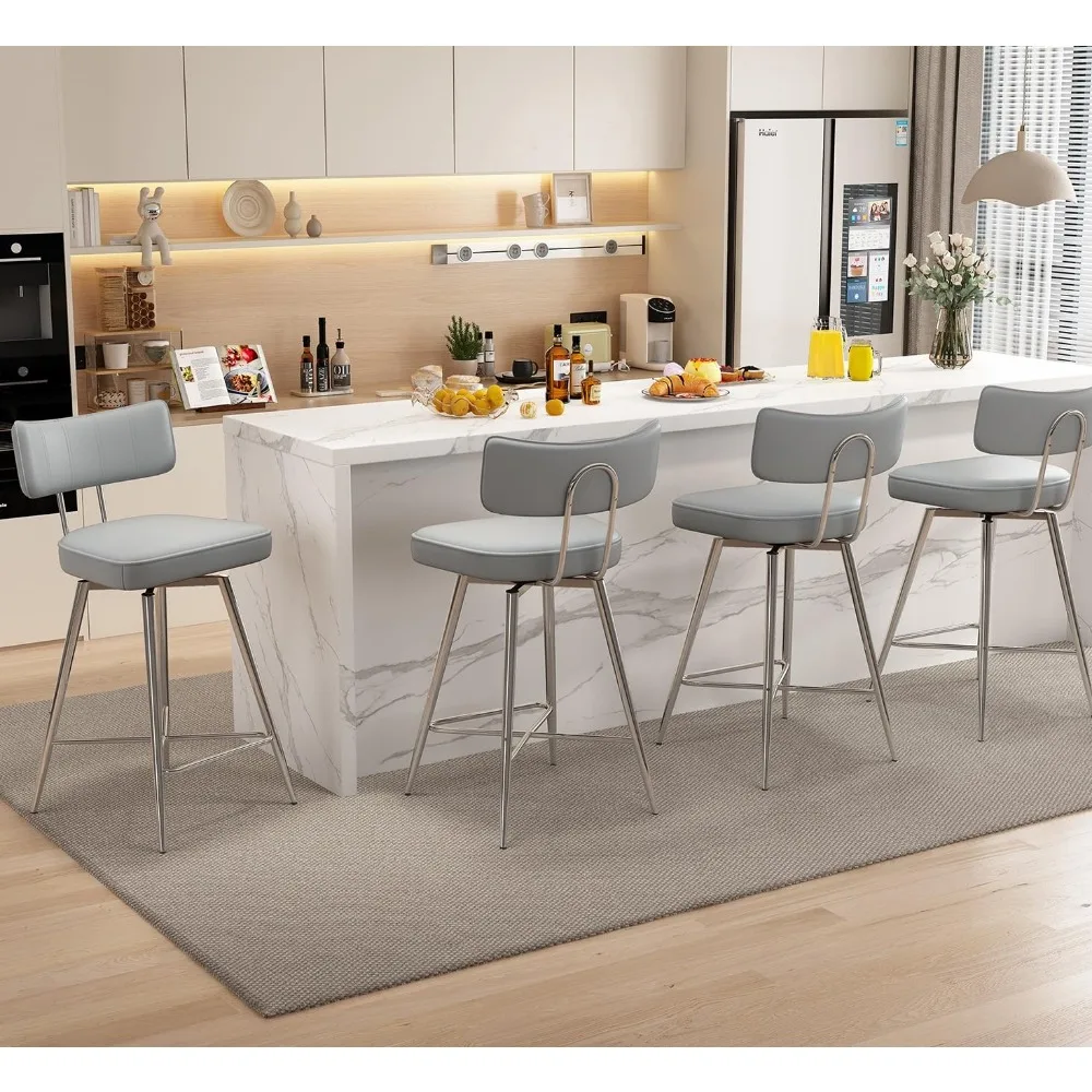 Bar Stools Set of 2, Kitchen Counter stools with Backs and Metal Legs, 26" Swivel Barstools for Counter Height,, Customized