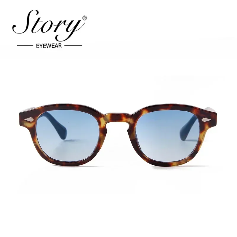 STORY Vintage Rivet Tortoiseshell Round Sunglasses Women Men 2022 Brand Design Retro Yellow Blue Lens Square Sun Glasses S22728 image 2