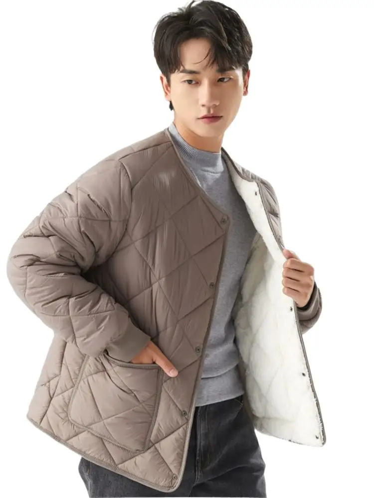 2024 Men's Round Neck Cotton-padded Coat Autumn And Winter Lamb Down Jacket Korean Version Fashion Casual Cotton Jacket Top