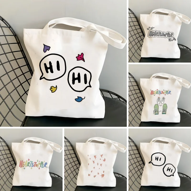 HEARTSTOPPER Canvas Shoulder Bag Shopping Bag Graphic Tote Handbag Harajuku Shopper Bag for Women Eco Large-capacity Female