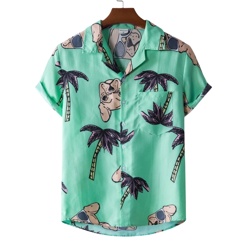 Hawaii Shirt T-shirts for Men Shirts and Blouses Tiki Beach Man T-shirt Men\'s Korean Popular Clothes Hawaiian Short Sleeve Mens