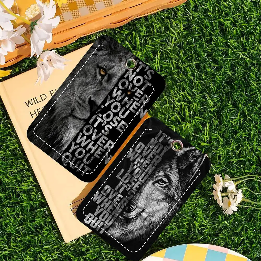 Animal Motivation Quote Lion Tiger Wolf Leopard Card Wallet With Keychain Fashion Print Bank Card Protective Holder