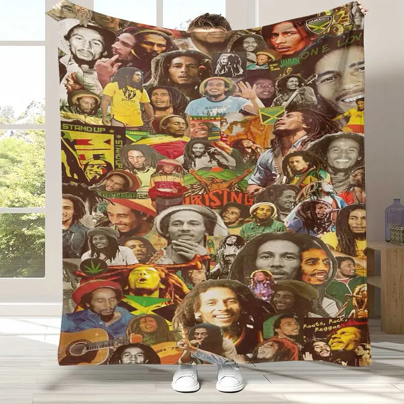 Reggae Music Bob Marley Rasta Color Soft Flannel Throw Blanket,Cozy Warm Blanket for Bed,Sofa,Living Room,Camping,Home Decor