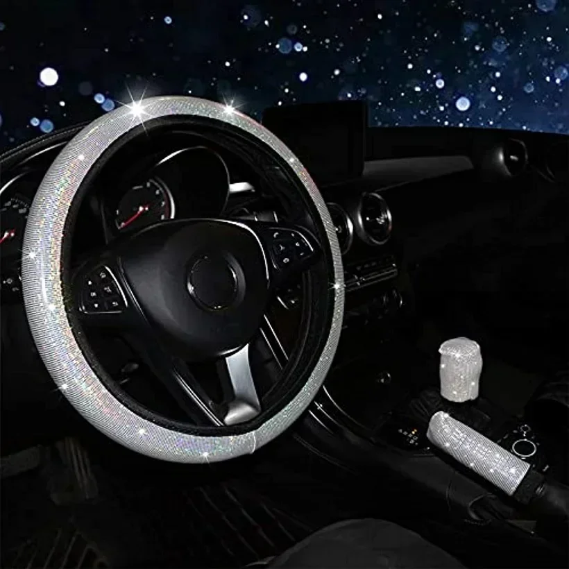 Bling Diamond Rhinestones Car Steering Wheel Cover 37/38cm Auto Interior Accessories Women Case Car Styling Four Seasons